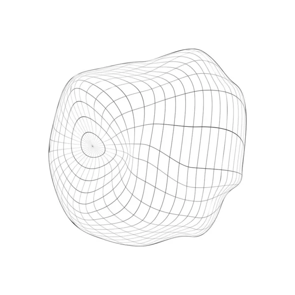 3D球のアイコンが減少しました 白い背景に隔離された地球の歪んだワイヤーフレーム 地球の気候変動の概念 ボールグリッドの変形 ベクトルアウトライン図 — ストックベクタ