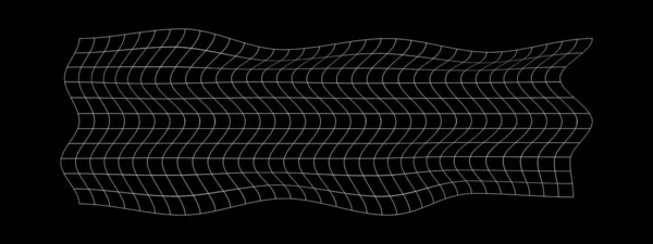黑色背景上扭曲的白色网格 扭曲的网状纹理 具有弯曲效果的鱼网 被检查的模式变形 弯曲的晶格表面 矢量图形说明 — 图库矢量图片