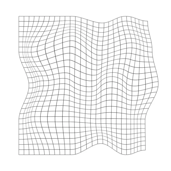 歪んだ正方形のグリッド メッシュの質感をワープ 曲率効果のあるネット 焼結パターンの変形 白い背景に孤立した曲線格子面 ベクトルグラフィックイラスト — ストックベクタ