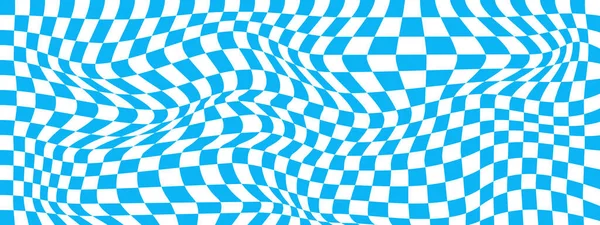 Verzerrter Blauer Und Weißer Schachbretthintergrund Optische Täuschung Auf Augenhöhe Psychedelisches — Stockvektor