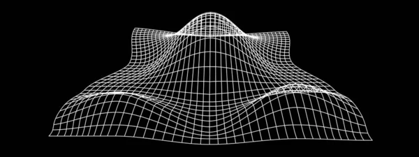 网格透视变形 黑色背景上的白色地形线框 浮雕网状结构 扭曲的晶格表面 未来主义的网状纹理 矢量图形说明 — 图库矢量图片