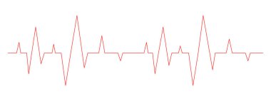 Elektrokardiyogram şeması. Beyaz arka planda kalp atışı diyagramı izole edildi. Kırmızı kardiyak ritim hattı. Kardiyo testi. Kardiyoloji hastanesinin sembolü. Vektör grafik illüstrasyonu