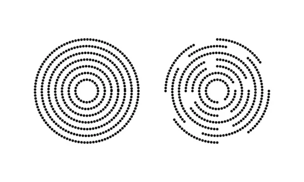 Cercles Concentriques Avec Des Lignes Pois Entiers Cassés Icônes Ondulation — Image vectorielle