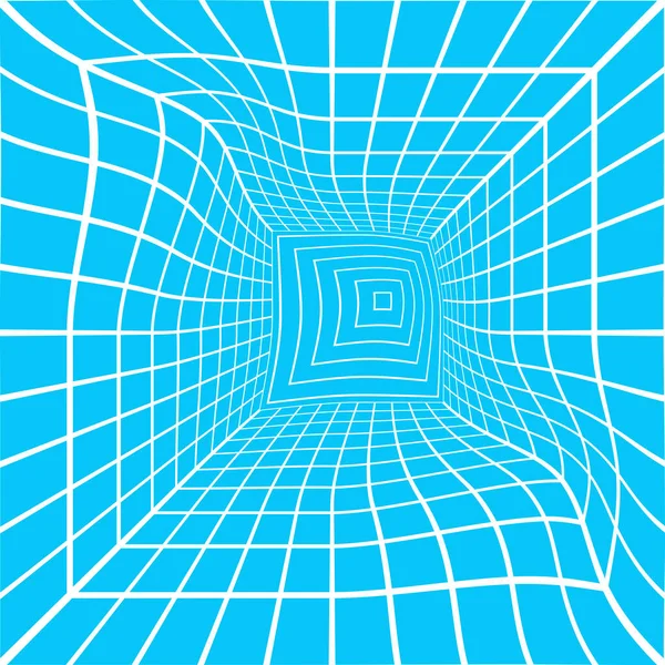 Παραμορφωμένο Λευκό Τετράγωνο Wireframe Δωμάτιο Μπλε Φόντο Διάδρομος Στούντιο Πύλη — Διανυσματικό Αρχείο