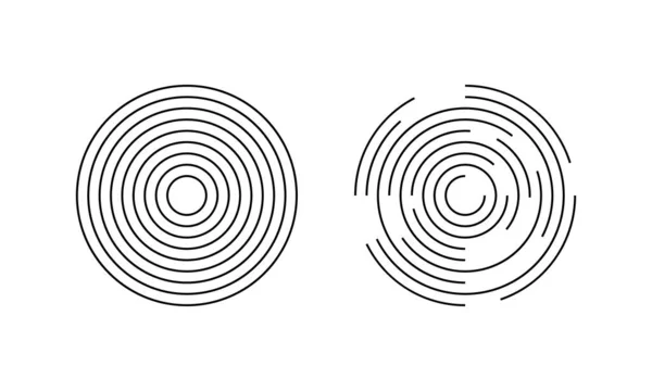Ondulazione Circolare Cerchi Concentrici Con Linee Intere Rotte Isolate Sfondo — Vettoriale Stock