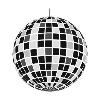 Discoball ikonu. Parlayan gece kulübü ayna küresi. 70 'ler ya da 80' ler tarzında dans müziği partisi için disko topu. Beyaz arka planda izole edilmiş diskotek ayna topu sembolü. Vektör düz resimleme