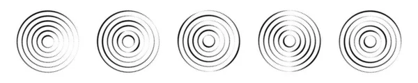 Set Circular Ripple Icons Concentric Circles Polka Dotted Broken Lines — Stock Vector
