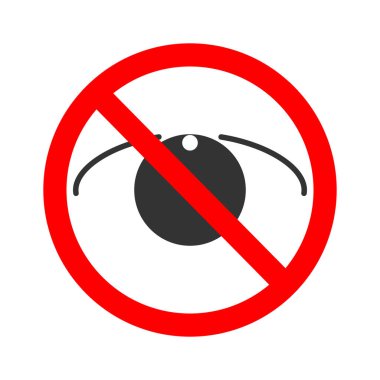 Hassas içerik simgesi. Kırmızı uyarı işareti olan göz beyaz arka planda izole edildi. Şiddet veya çıplaklık sahneleri içeren görüntü veya videoyu saklamak için kısıtlı sansürlenmiş resim. Vektör illüstrasyonu