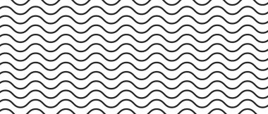 Yatay kıvrımlı çizgi deseni. Beyaz arka planda izole edilmiş ince siyah dalgalı şeritler. Paralel kıvrımlı çizgili duvar kağıdı. Nehir, deniz ya da okyanus dokusu. Asgari grafik baskı. Vektör illüstrasyonu.