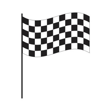 Damalı siyah beyaz desenli yarış bayrağı sallıyordu. Spor araba müsabakalarını başlat ya da bitir. Beyaz arka planda mitingler ya da motokroslar izole edildi. Vektör düz resimleme.