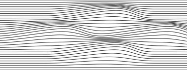 Beyaz arka planda siyah dalgalı çizgiler. Kıvrımlı çizgili desen. Su dalgaları iz bırakır. Deniz, okyanus, dağ ya da tepeler el sallıyor. Vektör grafik illüstrasyonu.