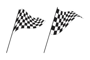 Damalı siyah beyaz desenli dalgalı yarış bayrakları. Spor araba yarışmalarındaki sembolleri başlat ya da bitir. Beyaz arka planda mitingler ya da motokroslar izole edildi. Vektör grafik illüstrasyonu.