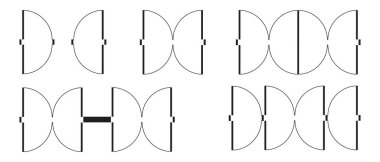 Kapı planı simgeleri. Ofiste ya da departmanda büyük kapılar, süpermarket ya da outlet üst görünümü. Yer planında giriş işaretleri var. Taslak için mimari unsurlar. Vektör grafik illüstrasyonu.