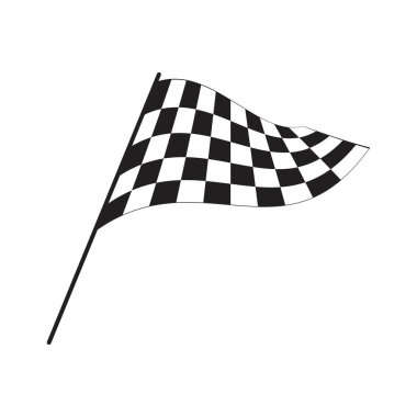 Damalı çizgili bayrak sarma yarışı. Beyaz arka planda izole edilmiş spor araba yarışmaları için başlangıç ya da bitiş sembolü. Zafer, kupa ya da başarı işareti. Vektör grafik illüstrasyonu.