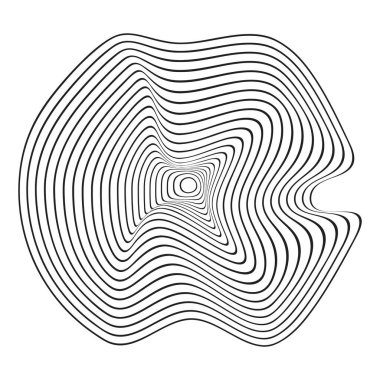 Yoğunlaştırılmış daireler. Topografik halkalar. Nabız, ses veya dalga ikonu arka planda izole edildi. Ses dalgası işareti. Dinamik, hareketli ya da akış sembolü. Ahşap dokular. Vektör grafik illüstrasyonu.