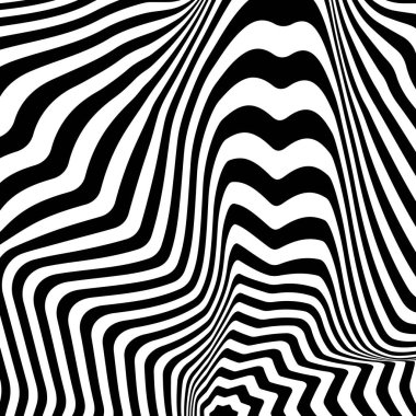 Siyah beyaz çizgili psikedelik desen. Hipnotik görsel yanılsama. Soyut duvar kağıdı. Modern moda baskı. Hipnoterapi ya da trans konsepti. Vektör grafik illüstrasyonu.