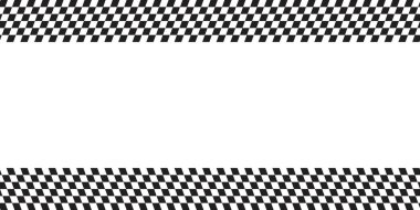 Çapraz yarış bayrağı ya da dama tahtası baskısı olan üst ve alt kenarlıklar. Satranç ya da rali spor araba yarışması geçmişi. Eğik siyah-beyaz kareli desen. Vektör illüstrasyonu.