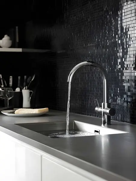 Modern bir mutfak lavabosuna yakın çekim