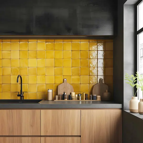 Mutfak arka planı boş masayı maviye boyadı