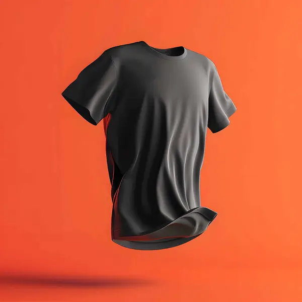 Kırmızı arka planda siyah bir çocuğun pamuk tişörtünün düz bir maketi vardı. Kızlar için spor kıyafetleri. Parmak izi ve logo ekleme planı. Toptan ve perakende.