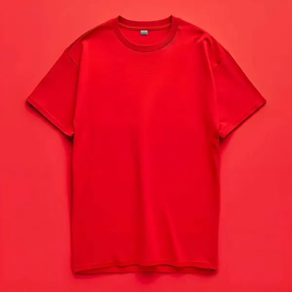 Renkli bir arkaplanda kırmızı tişört
