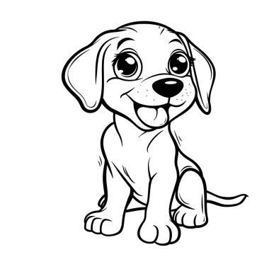 Şirin köpek tasviri, çocuklar için boyama sayfası, evin dışındaki köpek.