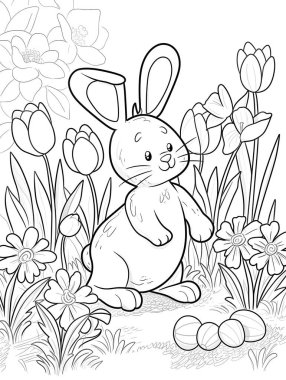 Paskalya yumurtası boyama sayfası çocuklar için olan güzel Paskalya tavşanı.