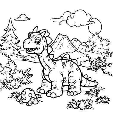 Dinozor boyama sayfası çizimi el çizimi şirin dinosuar çizimi