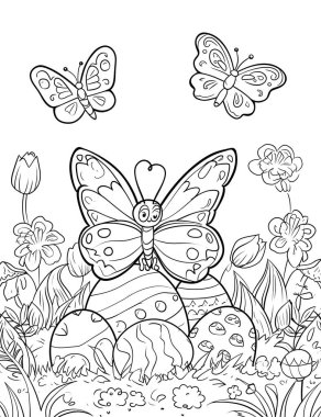 Paskalya yumurtası boyama sayfası çocuklar için olan güzel Paskalya tavşanı.