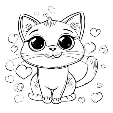 Kawaii kedi boyama sayfası - yaratıcı eğlence için büyüleyici ve basit satır sanatı, siyah ve beyaz vektör illüstrasyonu