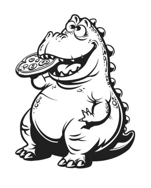 Şirin chibi rastgele basit bir T-Rex dinozoru. Çocuklar için renklendirme kitabı, metin yok, gürültü yok, net kalın çizgiler, özet sanat, renk yok, siyah beyaz, mutluluk, doğa, orman, kayalar, sinema, cla