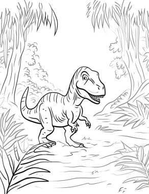 Bir satır Dinozor Abelisaurus boyama kitabı sayfası, beyaz renk arkaplan