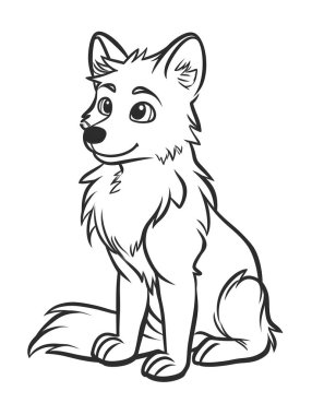 Şirin köpek tasviri, çocuklar için boyama sayfası, evin dışındaki köpek.