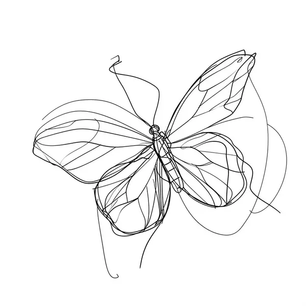 Kelebeğin kalem çizimi, beyaz arkaplanda siyah çizim, izole et, renkler için nesne.