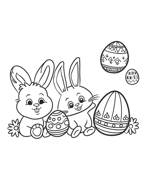 İki Tavşan ve bir Paskalya Yumurtası Çizimi