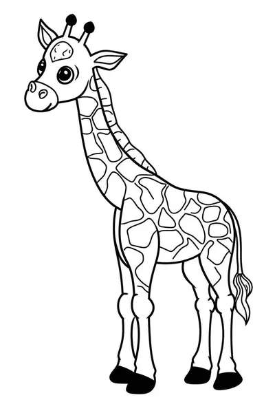 Safari hayvanları arkadaş canlısı çizgi film karakterleri koleksiyonu, girrafe, siyah taslak çizim kitap vektör çizimleri