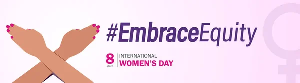 International Women's Day 2023, campaign theme: Embrace Equity. Women's Day banner vector illustration. Give equity a huge embrace.