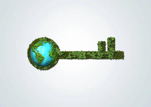 stock image Green Key Environment day concept 3d design. Happy Environment day, 05 June. Isolated 3d render natural key symbol in white background