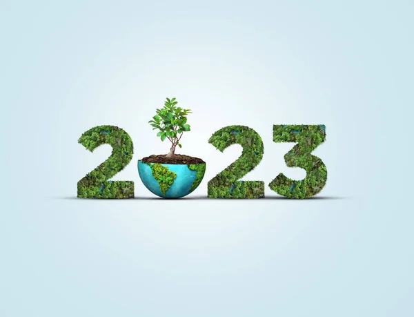 stock image New Year 2023 green recycling and save our planet and earth environment. World water day 2023. Earth day 2023 3d concept.