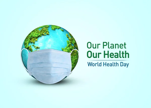 Our planet, our health. World Health day 2022 concept 3d background. World health day concept text design with mask.