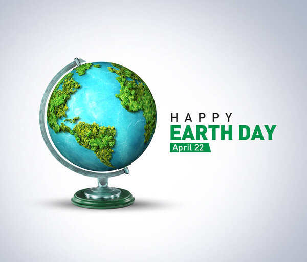Концепция Дня Земли. Трехмерный экологичный дизайн. Формы карты Земли с деревьями, водой и тенью. Сохранить концепцию Земли. С Днем Земли, 22 апреля.