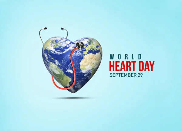 World Heart Day concept, 3D heart with a stethoscope heart health care concept.