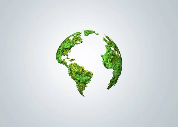 Zöld Világ Térkép Vagy Erdő Alakú Világtérkép Elszigetelt Fehér Háttér — Stock Fotó