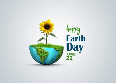 Earth day concept. 3d eco friendly design. Earth map shapes with trees water and shadow. Save the Earth concept. Happy Earth Day, 22 April.