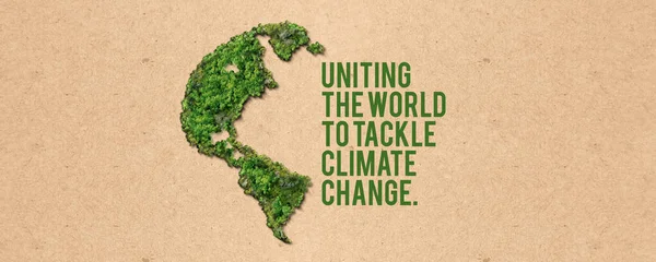 Uniting the world to tackle climate change. climate change 3d green concept Banner.