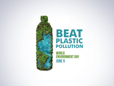 #BeatPlastikKirlilik, Dünya Çevre Günü konsepti 2023 ağaç arka planı. parmak izi simgesi. Yeşil ormanlı pankart kesimi.. 