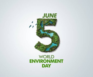 Plastik kirliliğini yenmek - Dünya Çevre Günü 2023 konsept 3d illüstrasyon tasarımı. Mutlu Çevre Günü, 05 Haziran. Çevre günü metin 3d arkaplan illüstrasyonlu dünya haritası. 