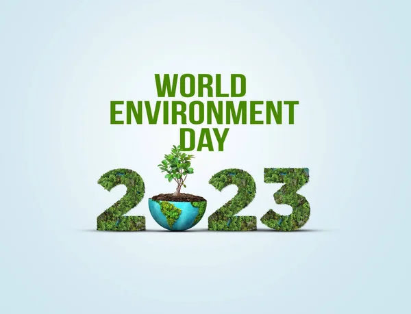Beatplasticpollution World Environment Day Concept 2023 Tree Background Fingerprint Icon — Stock Photo, Image