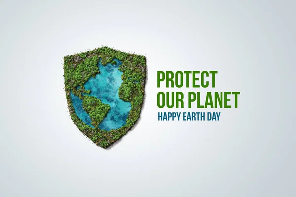 Protect our planet. Earth day 3d concept background. Ecology concept. Design with 3d globe map drawing and leaves isolated on white background.