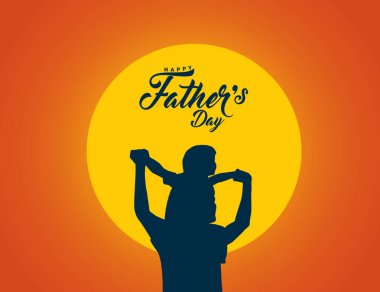 Babalar Günü konsept vektör geçmişiniz kutlu olsun. Babalar Günü 'nüz kutlu olsun ve macera arka planında baba ve çocuğun silueti. Babalar günün kutlu olsun mesajıyla baba oğul.